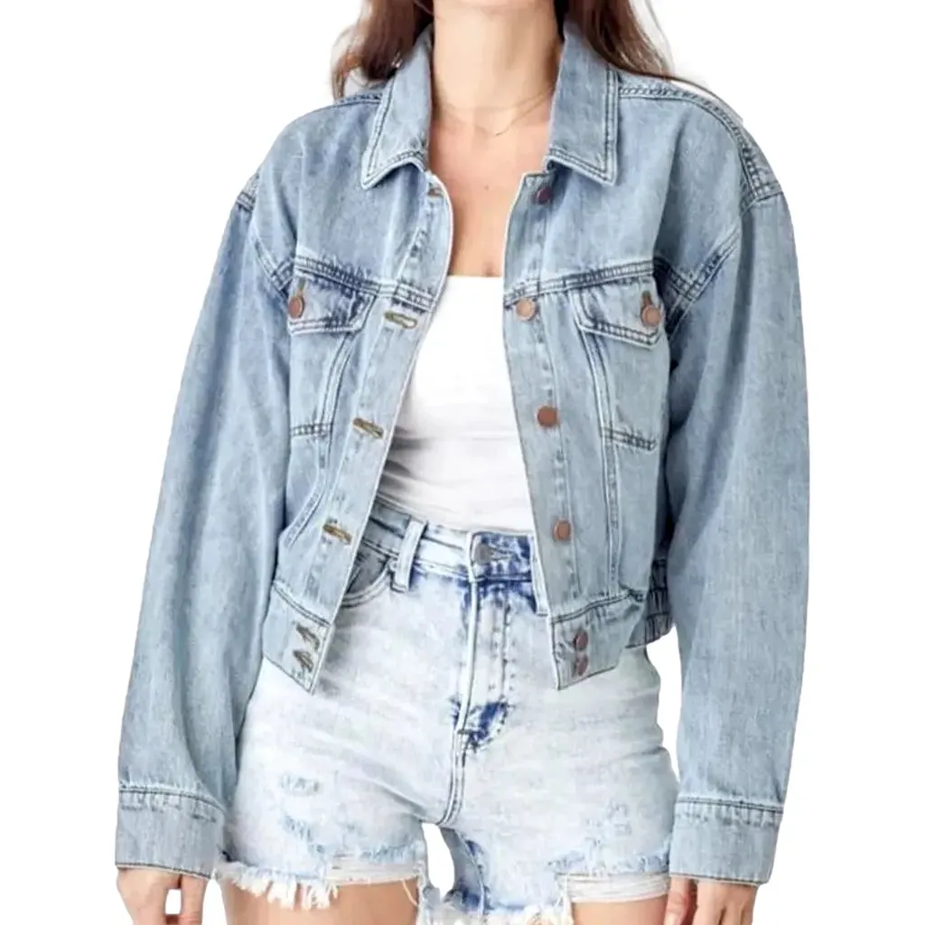 90s flap-pockets jeans jacket for women