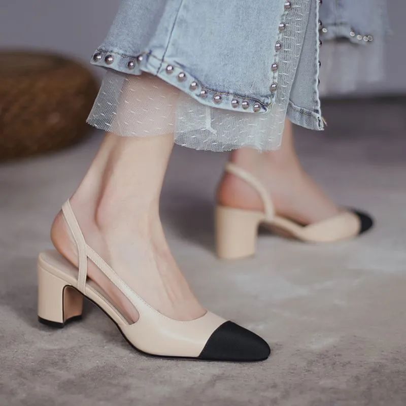 Amozae-Blake Cap Toe Chunky Heel Slingbacks Pumps