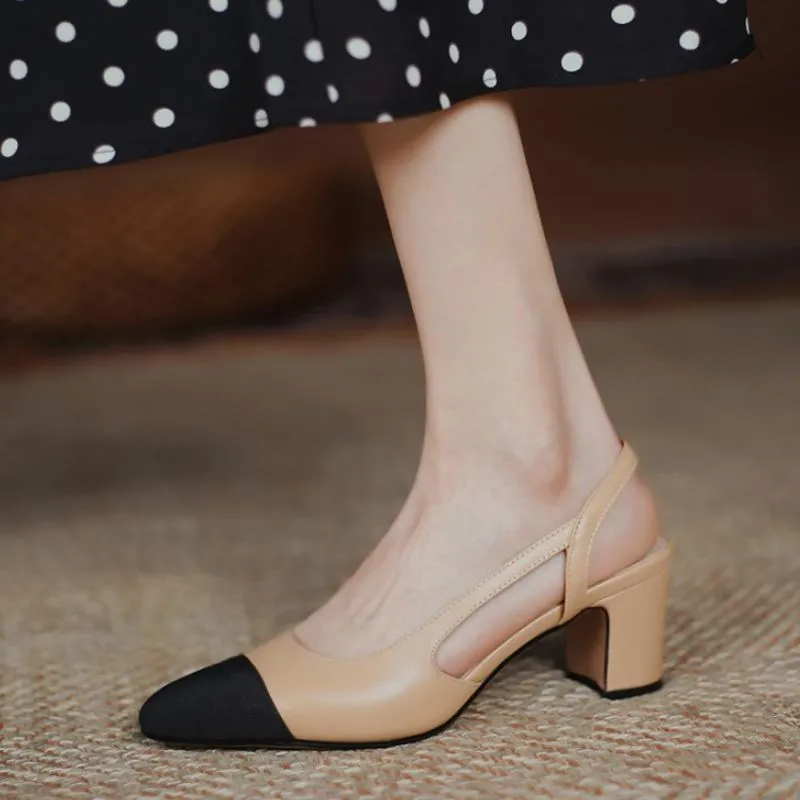 Amozae-Blake Cap Toe Chunky Heel Slingbacks Pumps