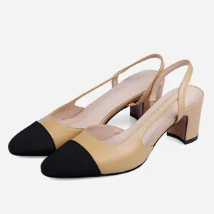 Amozae-Blake Cap Toe Chunky Heel Slingbacks Pumps