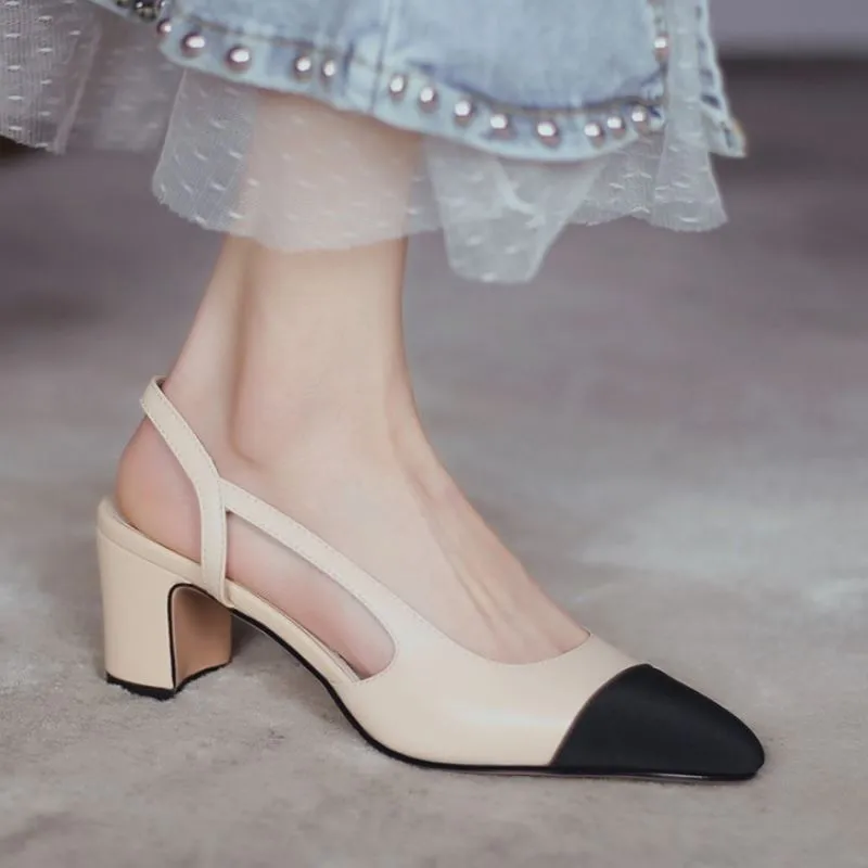 Amozae-Blake Cap Toe Chunky Heel Slingbacks Pumps