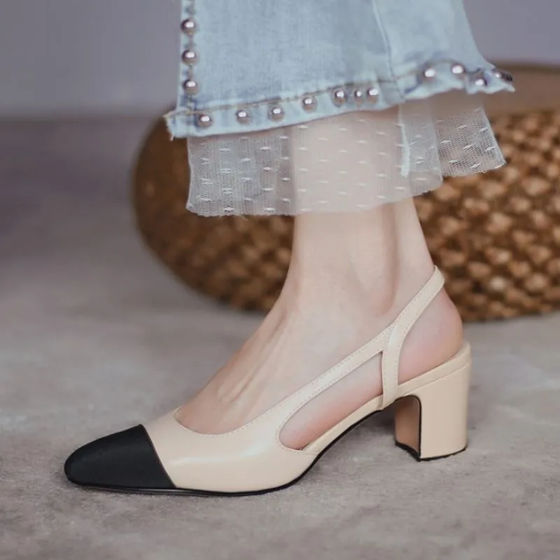 Amozae-Blake Cap Toe Chunky Heel Slingbacks Pumps