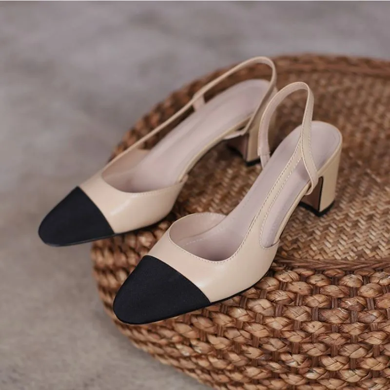 Amozae-Blake Cap Toe Chunky Heel Slingbacks Pumps