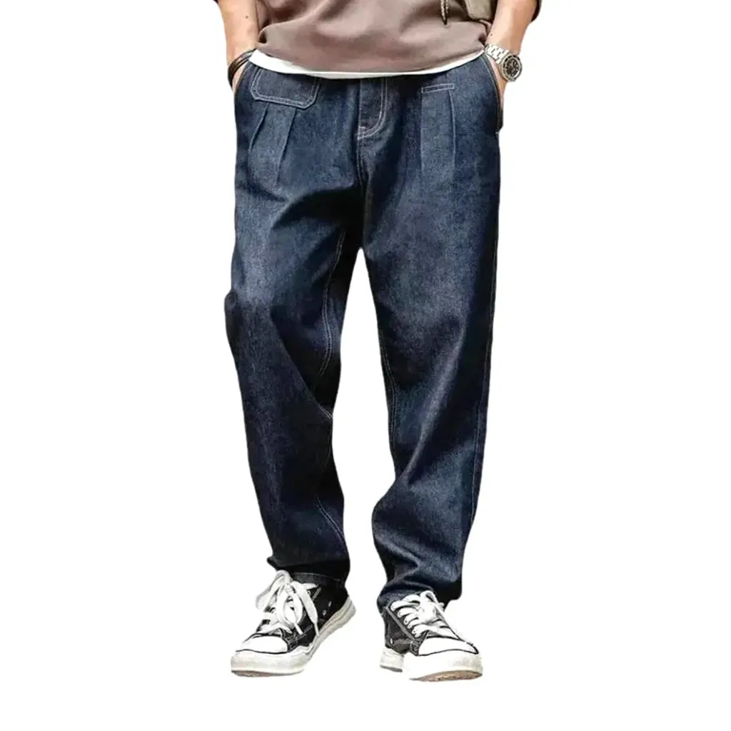 Baggy casual style pleated waistline men's jeans