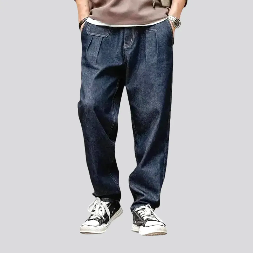 Baggy casual style pleated waistline men's jeans