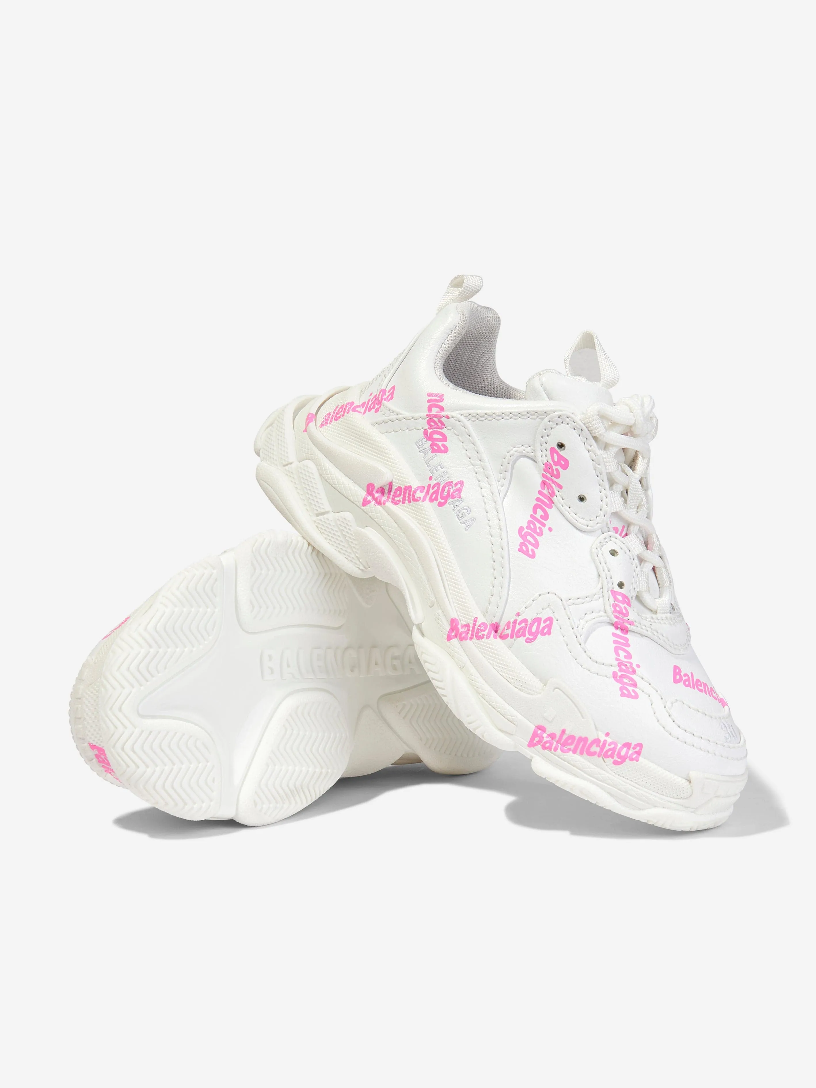 Balenciaga Girls Triple S Logo Trainers in White