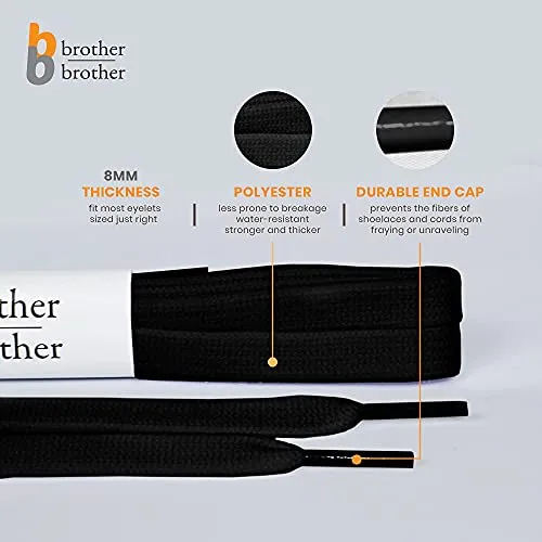 BB BROTHER BROTHER Flat ShoeLaces for Sneakers Black 5 Pairs 5/16"  Running 36''