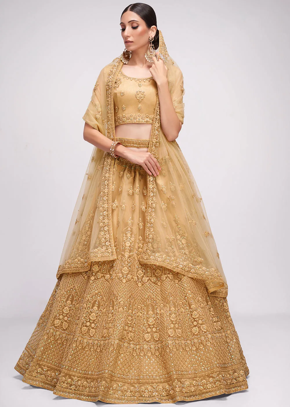 Beguiling Chikoo Brown Cording Designer Wedding Bridal Lehenga Choli