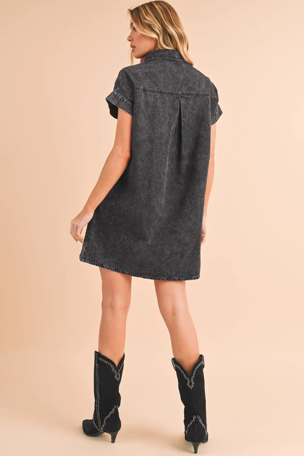 Black Vintage Snap Buttoned Mini Denim Dress