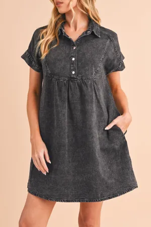 Black Vintage Snap Buttoned Mini Denim Dress