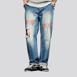 Boho style painted baggy jeans for men