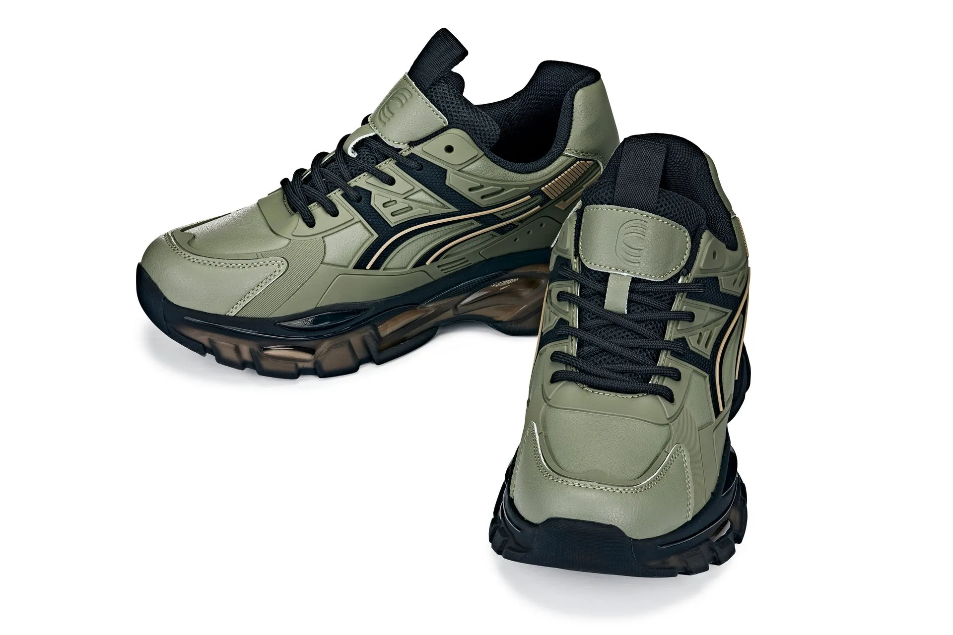 CALTO - S5284 - 2.6 Inches Taller (Khaki Green/Translucent Onyx Sole) - Chunky Sole Sporty Sneakers