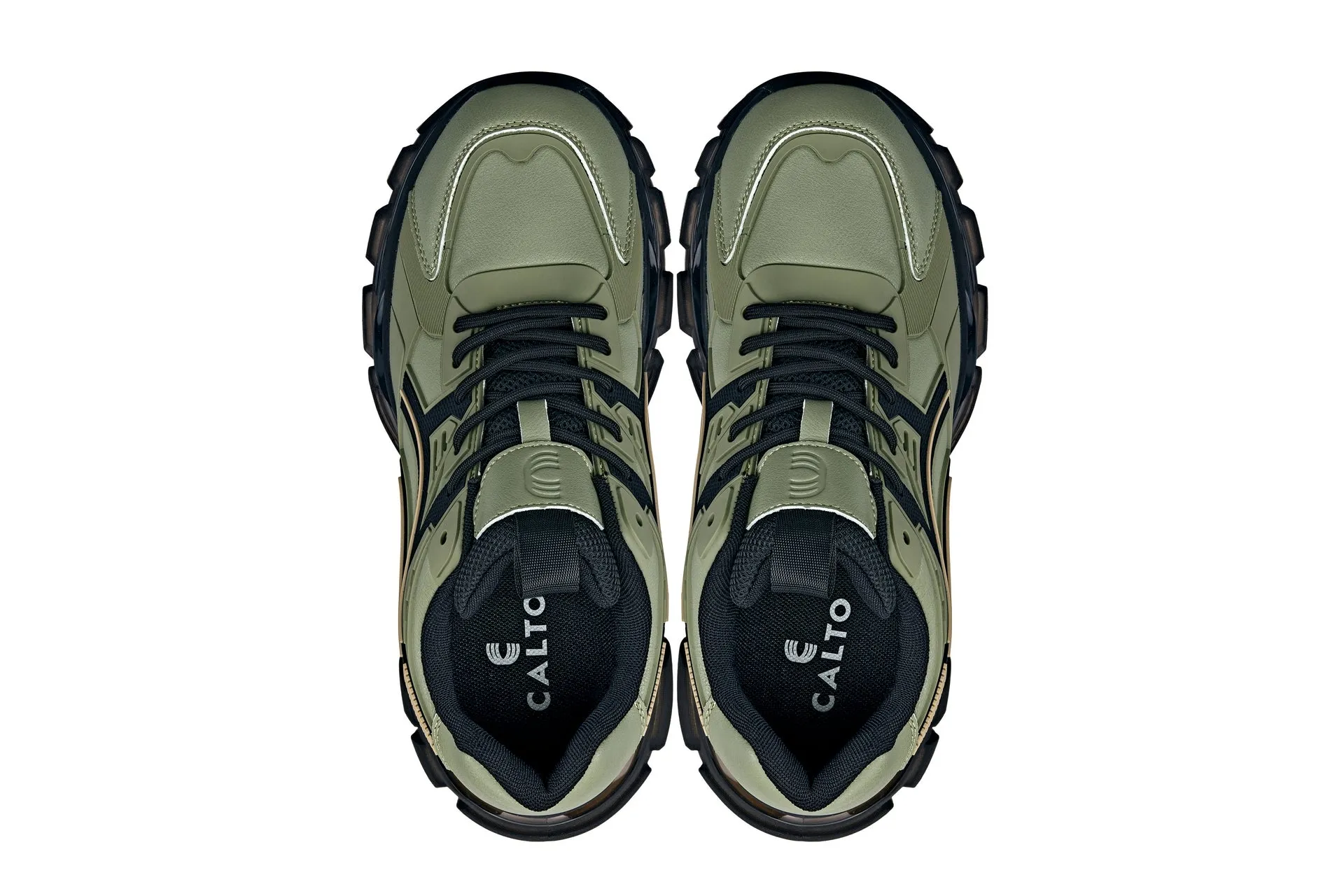 CALTO - S5284 - 2.6 Inches Taller (Khaki Green/Translucent Onyx Sole) - Chunky Sole Sporty Sneakers