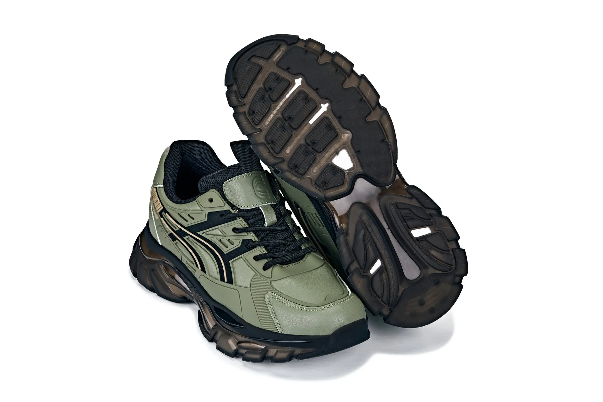 CALTO - S5284 - 2.6 Inches Taller (Khaki Green/Translucent Onyx Sole) - Chunky Sole Sporty Sneakers