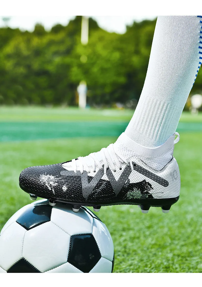 Camouflage High-Top Soccer Cleats, raining