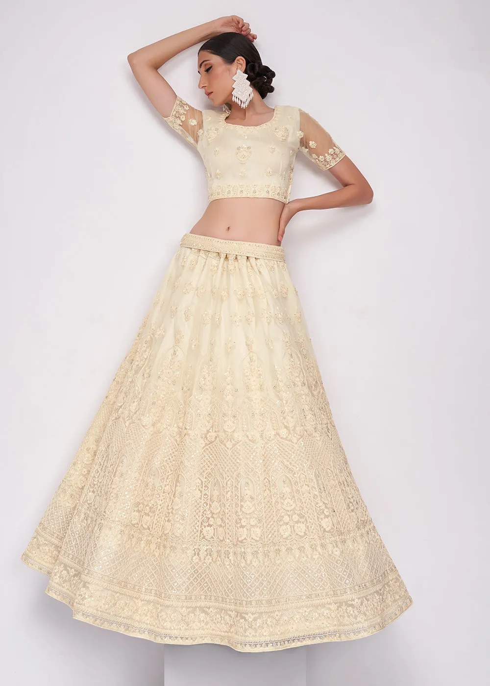 Classic Off White Cording Designer Wedding Bridal Lehenga Choli