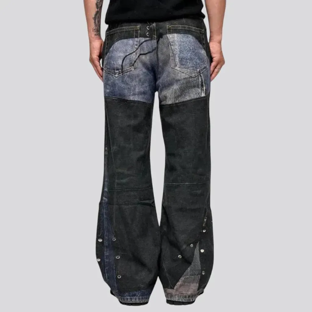 Color-blocked bootcut men's jeans