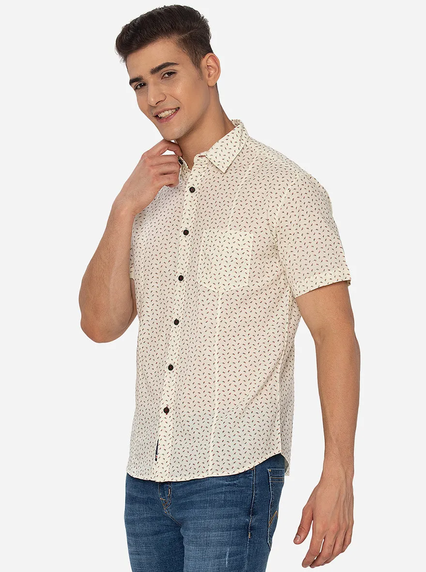 Crimish White Printed Slim Fit Semi Casual Shirt | Greenfibre