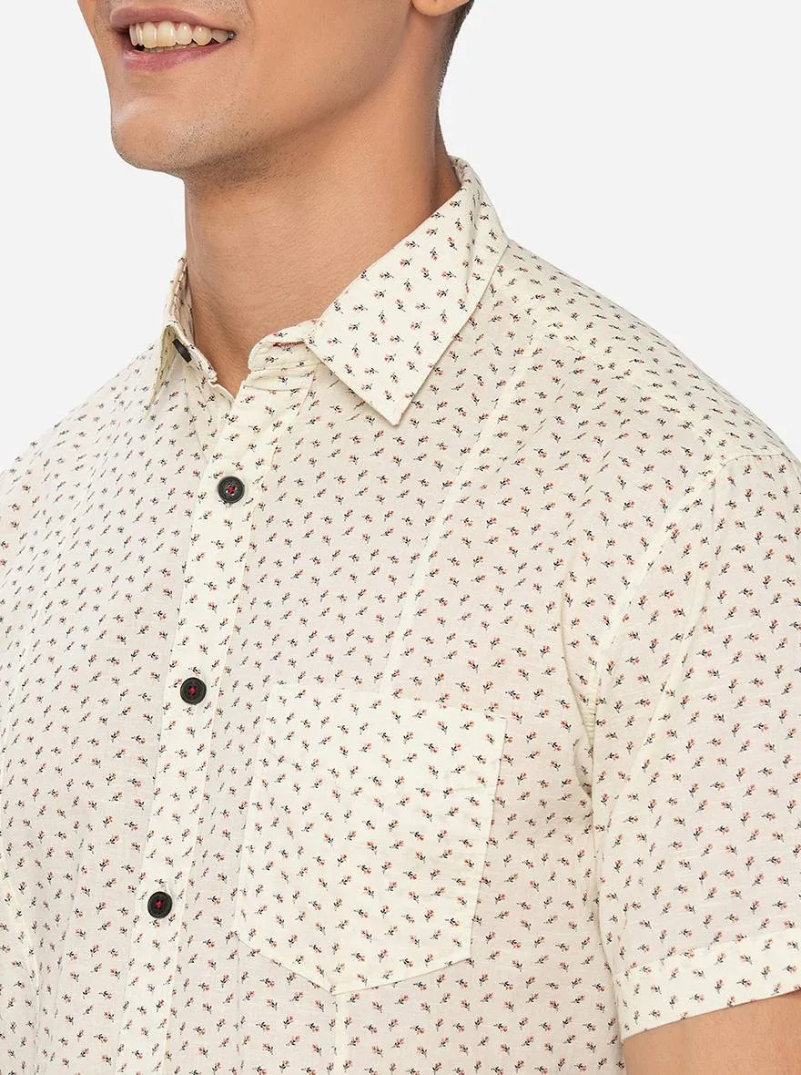 Crimish White Printed Slim Fit Semi Casual Shirt | Greenfibre