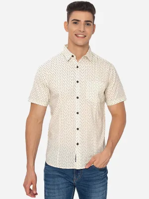 Crimish White Printed Slim Fit Semi Casual Shirt | Greenfibre