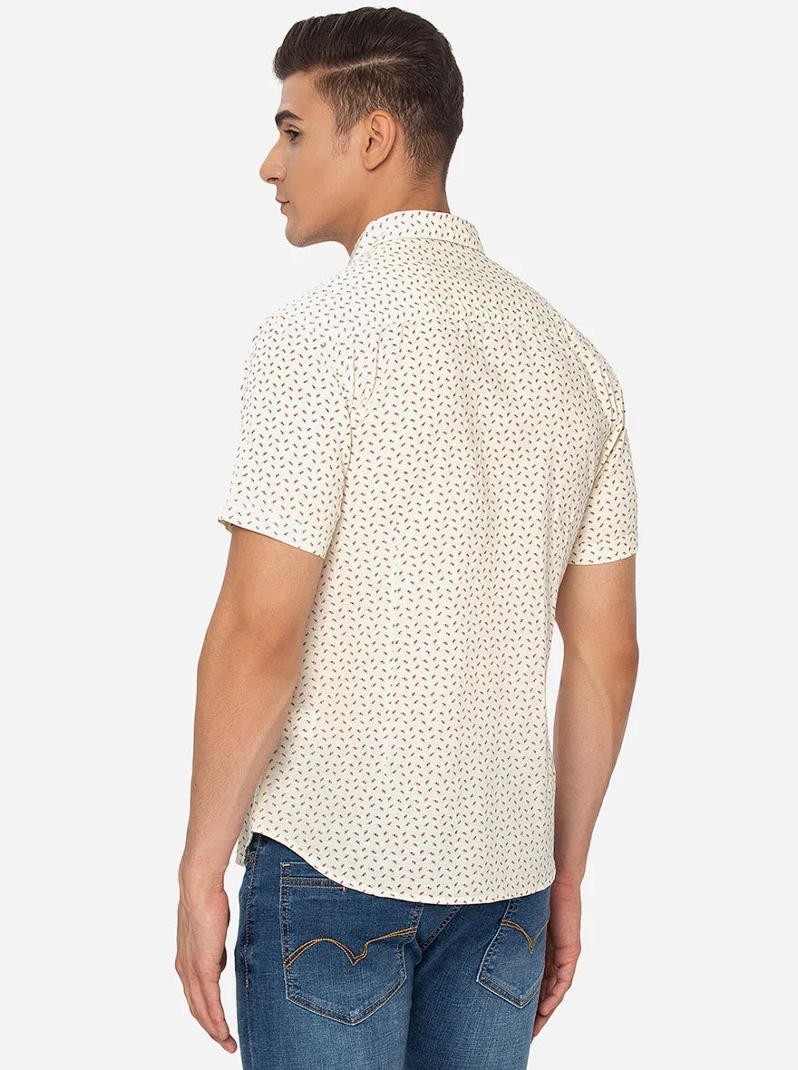 Crimish White Printed Slim Fit Semi Casual Shirt | Greenfibre