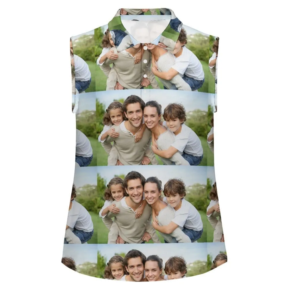 Custom Photo Sleeveless Polo Shirt Button Up Summer Casual Workout Tank Tops