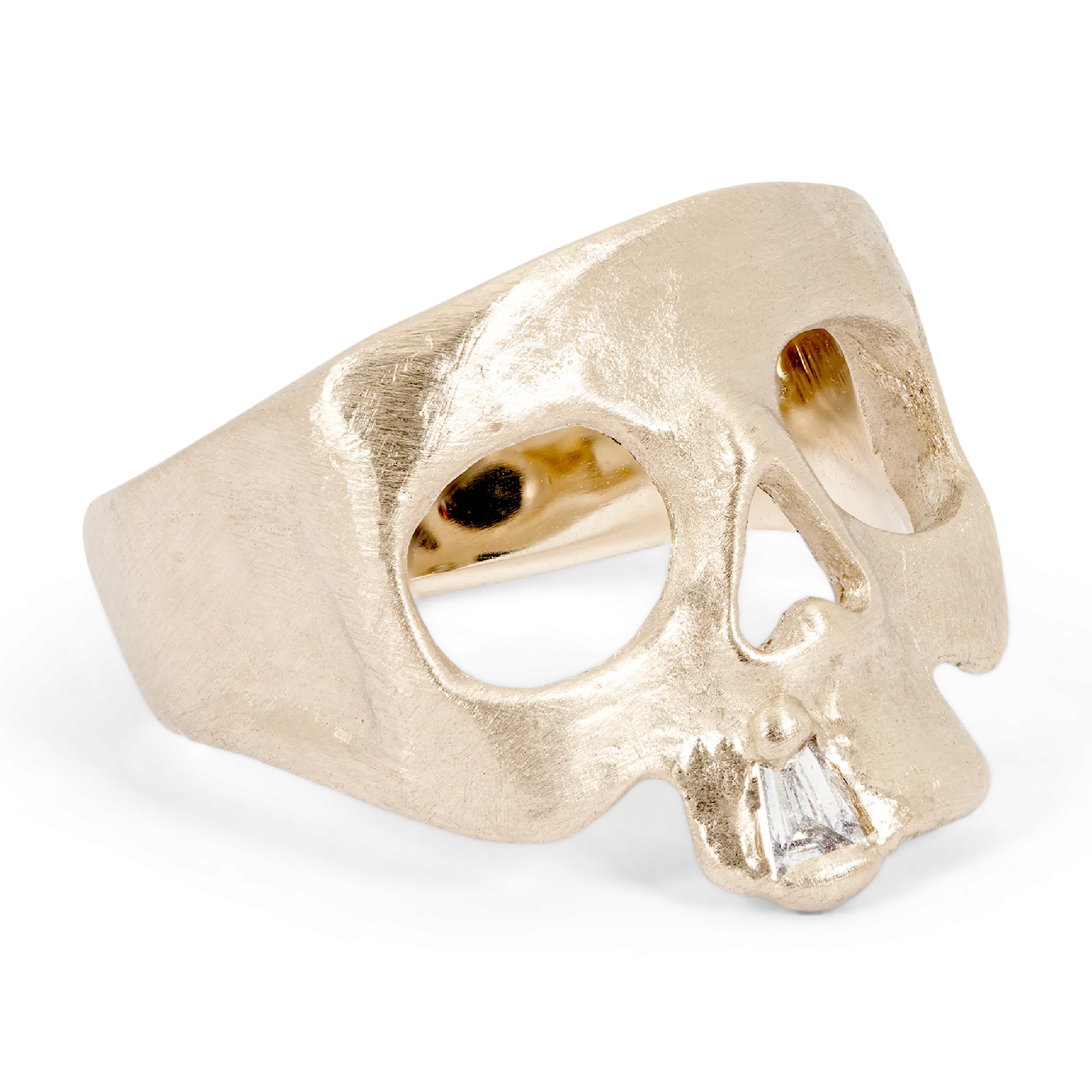 Extra Small Diamond Snaggletooth Skull Ring in White - Made to Order