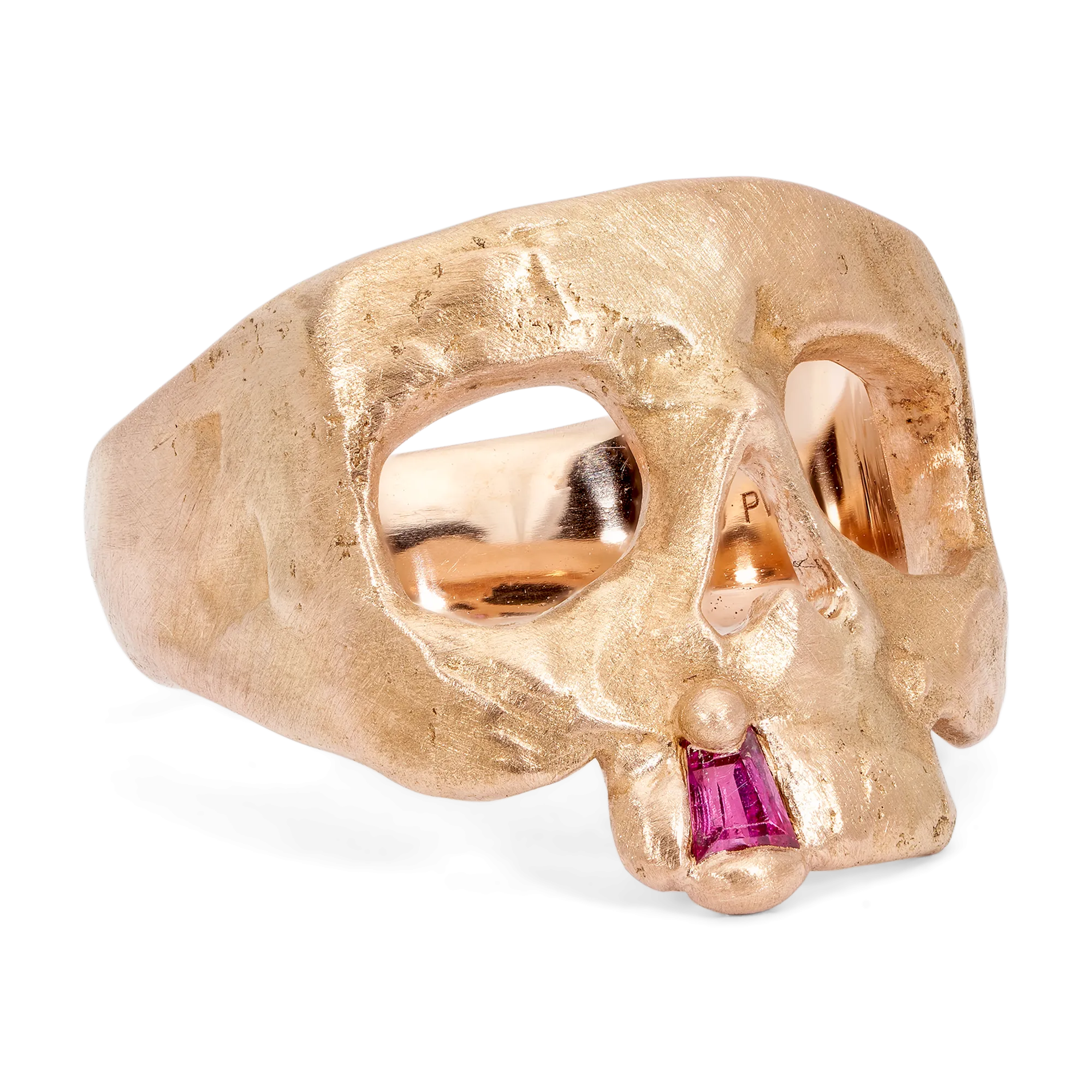 Extra Small Pink Snaggletooth Skull Ring in Rose - Size 4 - 11320