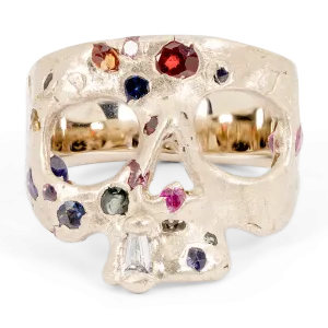 Extra Small Rainbow Confetti Skull Ring in White - Made to Order