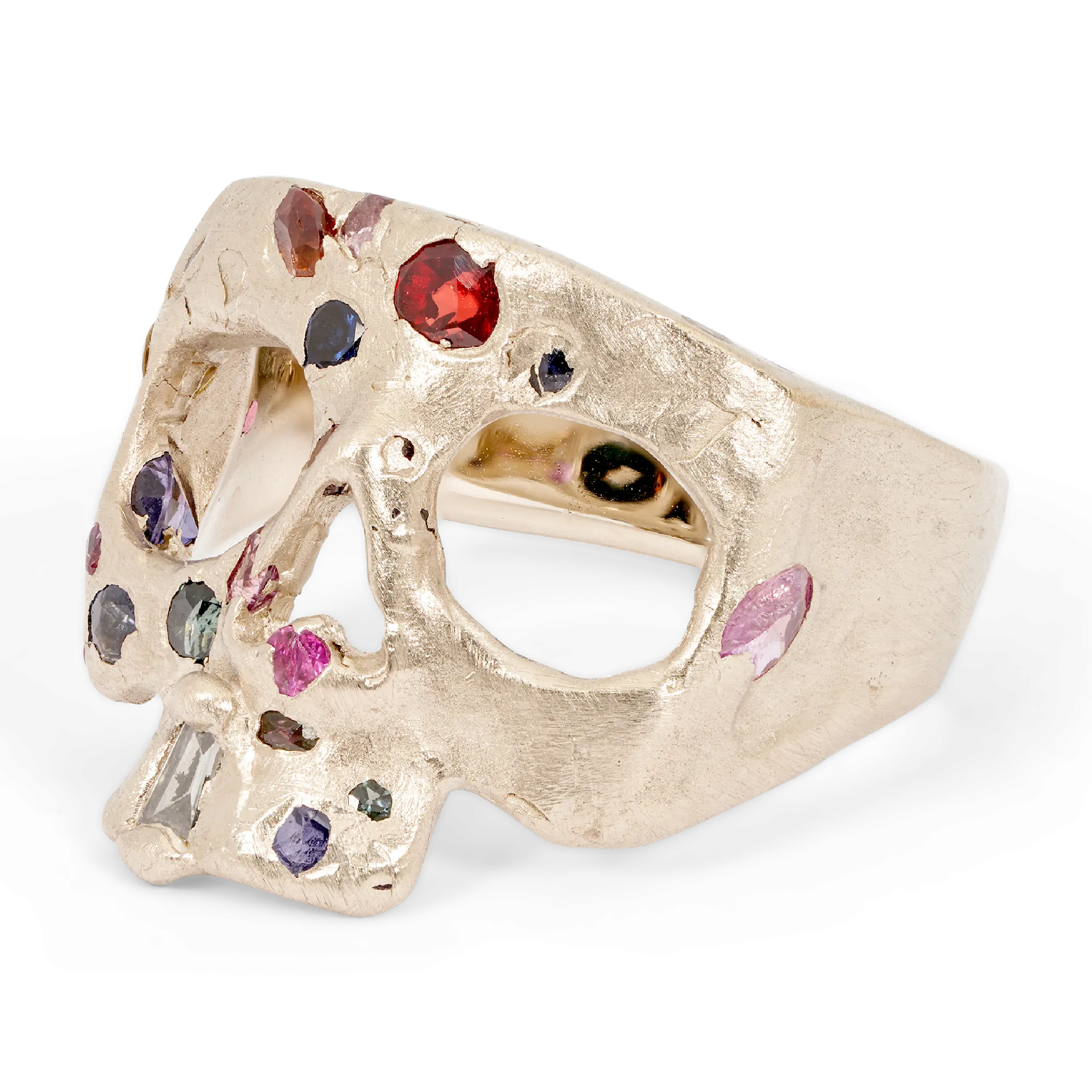 Extra Small Rainbow Confetti Skull Ring in White - Made to Order