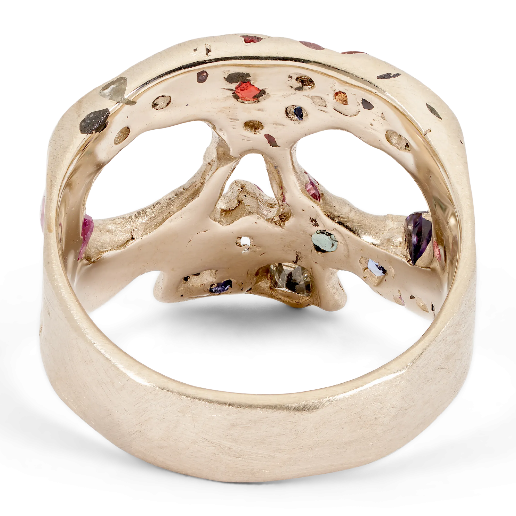 Extra Small Rainbow Confetti Skull Ring in White - Made to Order