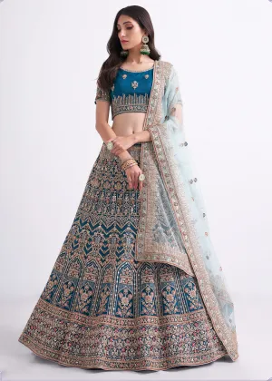 Imposing Teal Blue Wedding Style Designer Bridal Lehenga Choli