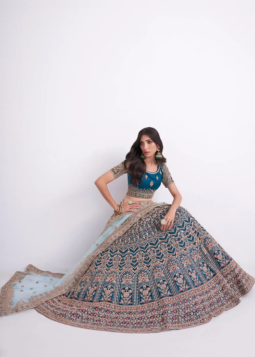 Imposing Teal Blue Wedding Style Designer Bridal Lehenga Choli