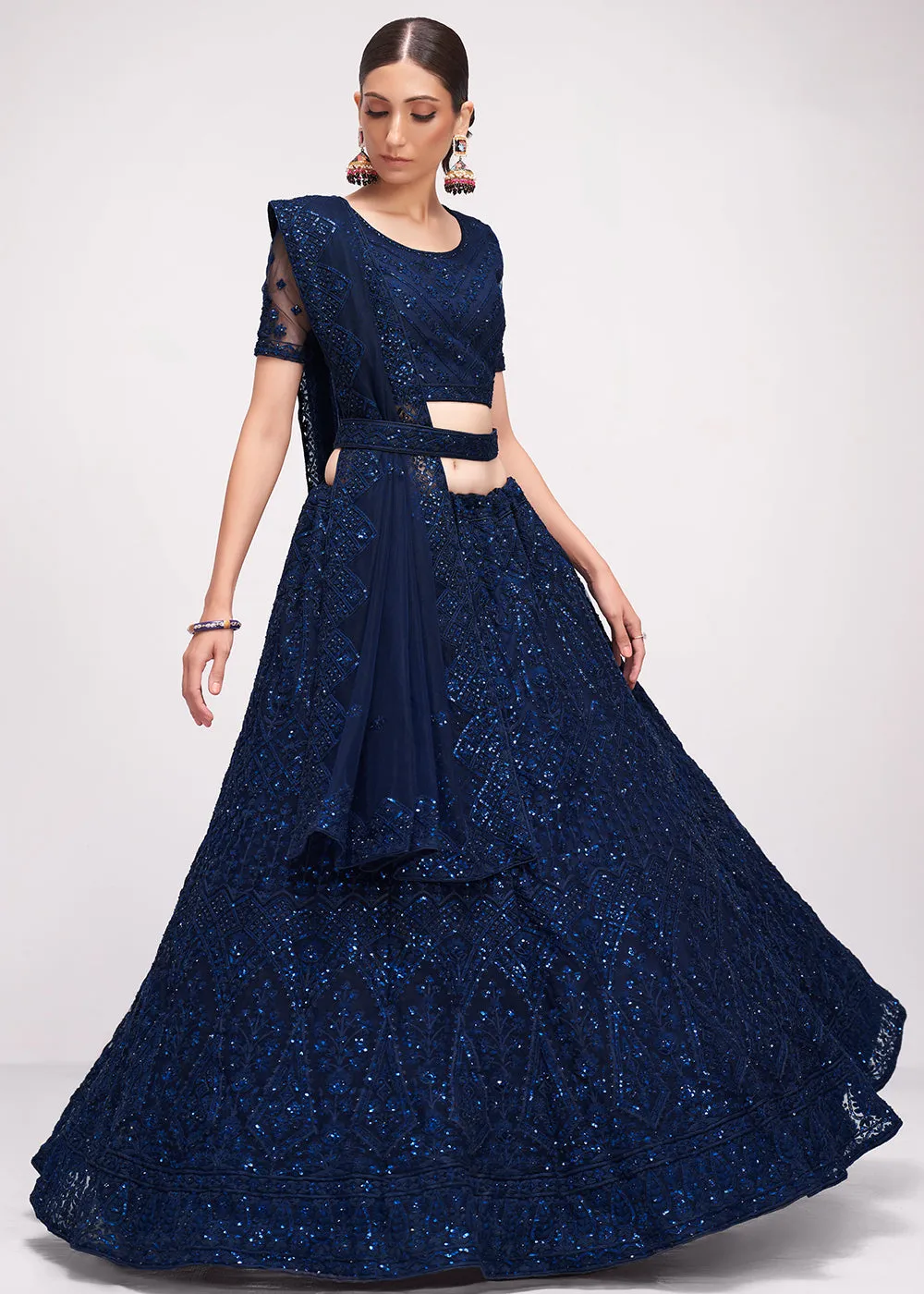 Incredible Dark Blue Cording Designer Wedding Bridal Lehenga Choli