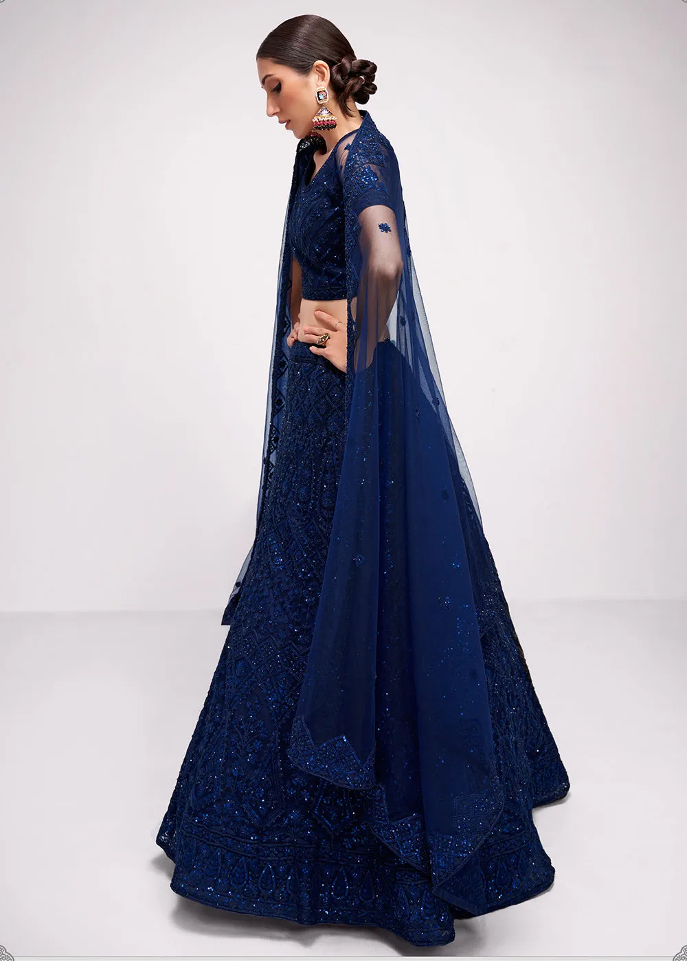 Incredible Dark Blue Cording Designer Wedding Bridal Lehenga Choli