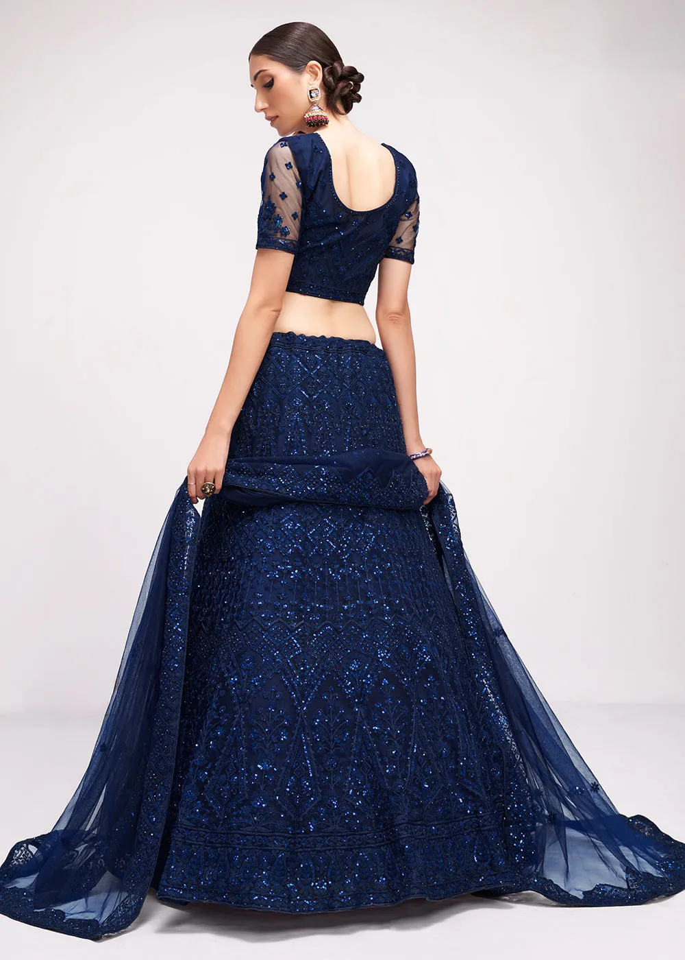 Incredible Dark Blue Cording Designer Wedding Bridal Lehenga Choli