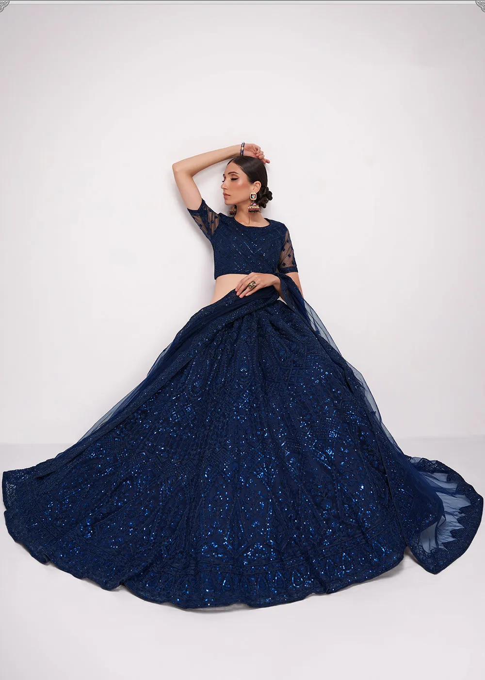 Incredible Dark Blue Cording Designer Wedding Bridal Lehenga Choli