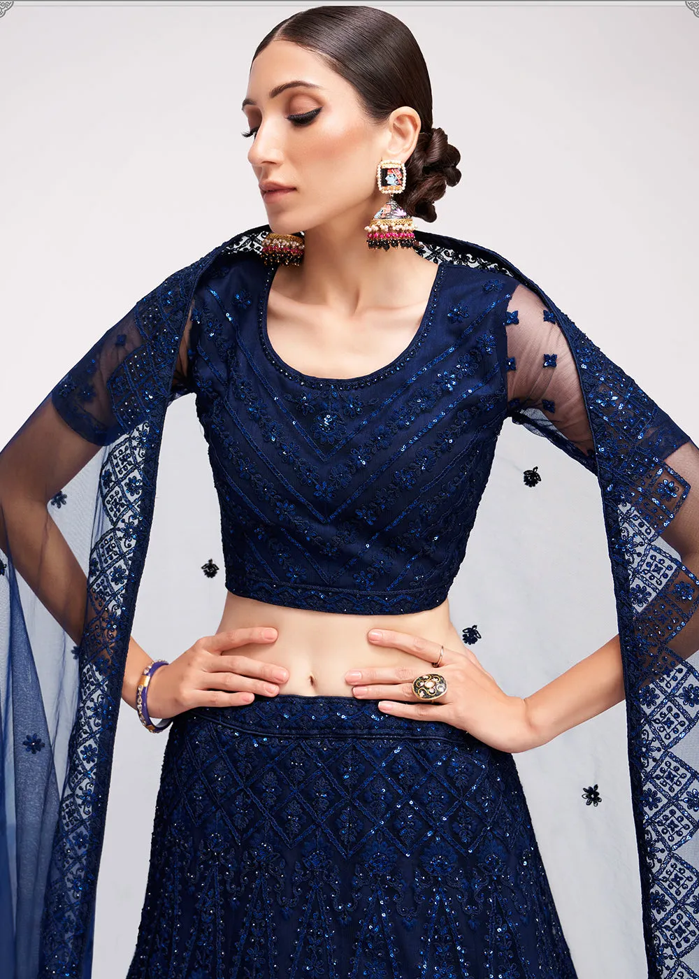 Incredible Dark Blue Cording Designer Wedding Bridal Lehenga Choli