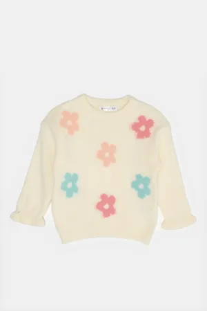 Infant Girls Ivory Flower Knitted Pullover