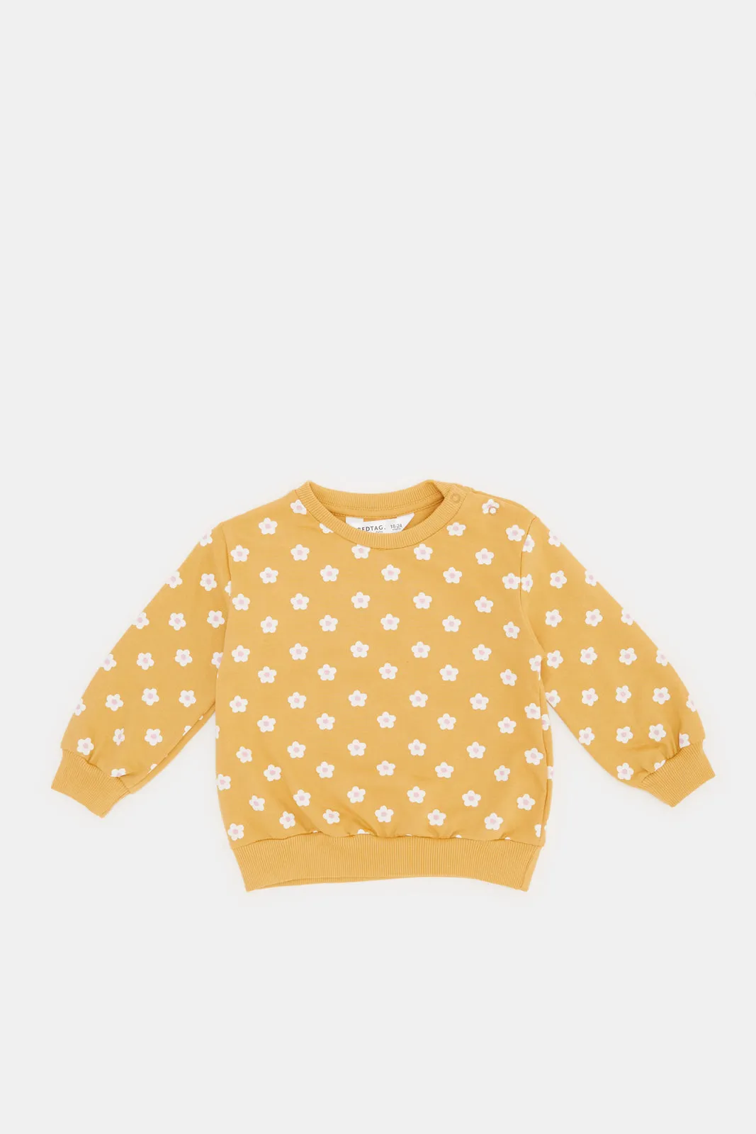 Infant Girls Mustard Flowers Printed Sweatshirt