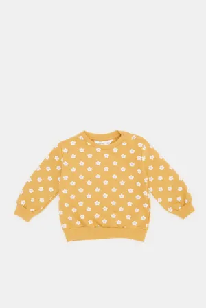 Infant Girls Mustard Flowers Printed Sweatshirt