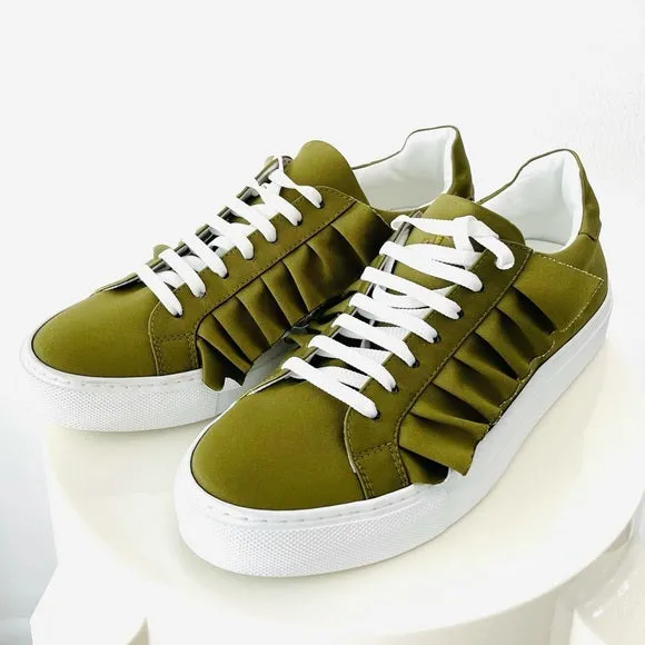 JOSHUA*S - ARMY GREEN RUFFLE SATIN SNEAKERS **FREE SHIPPING**