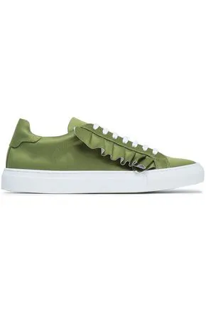 JOSHUA*S - ARMY GREEN RUFFLE SATIN SNEAKERS **FREE SHIPPING**