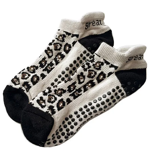 Keira Leopard Grip Sock - Tan/Black