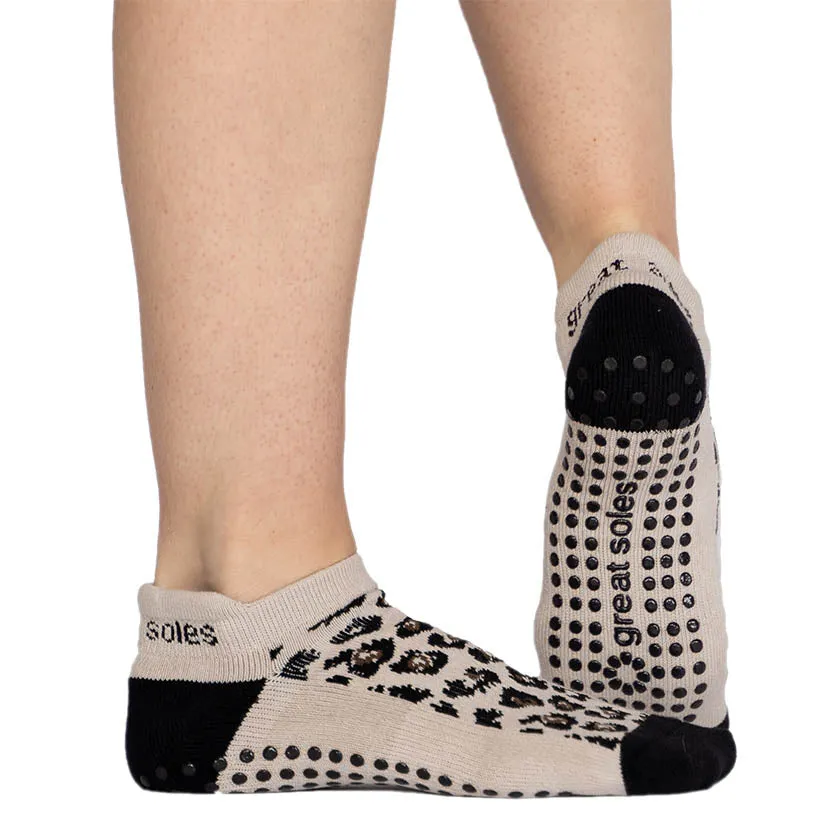 Keira Leopard Grip Sock - Tan/Black