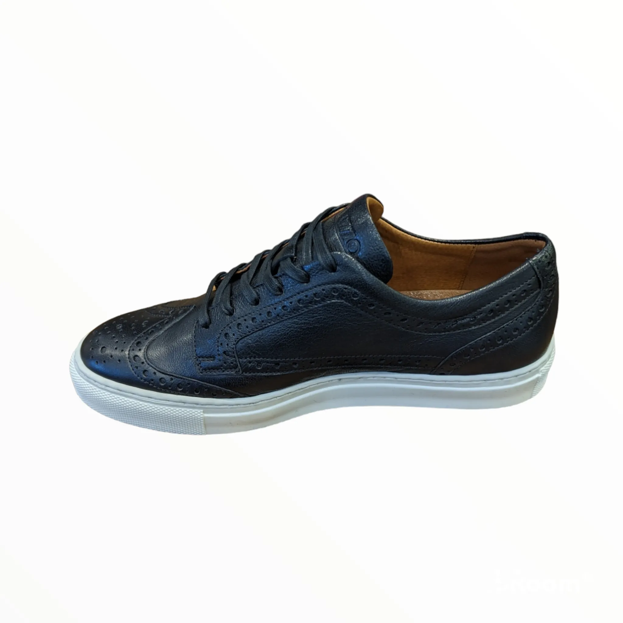 Lacuzzo Luxury Italian Leather Smart Brogue Trainers Black