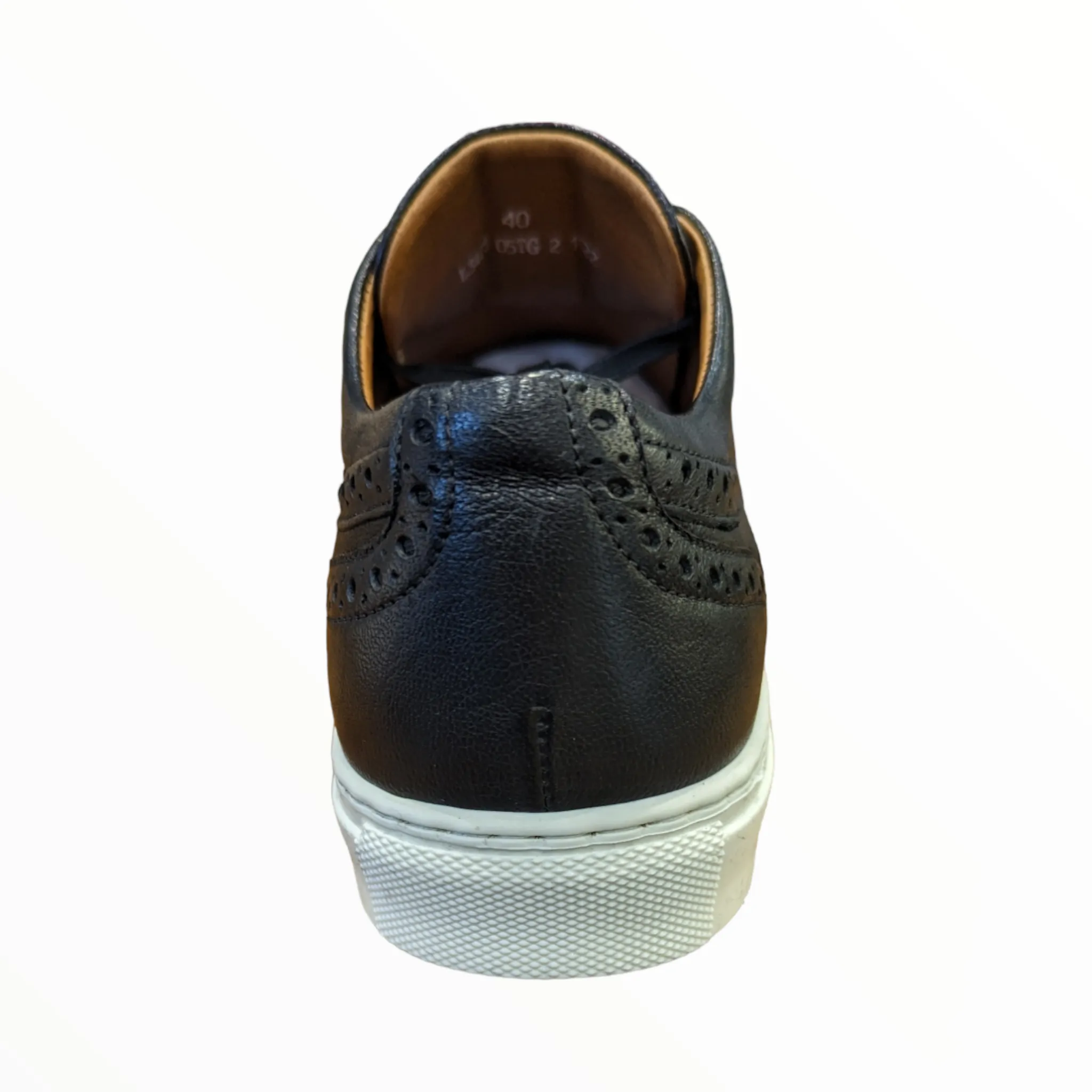 Lacuzzo Luxury Italian Leather Smart Brogue Trainers Black