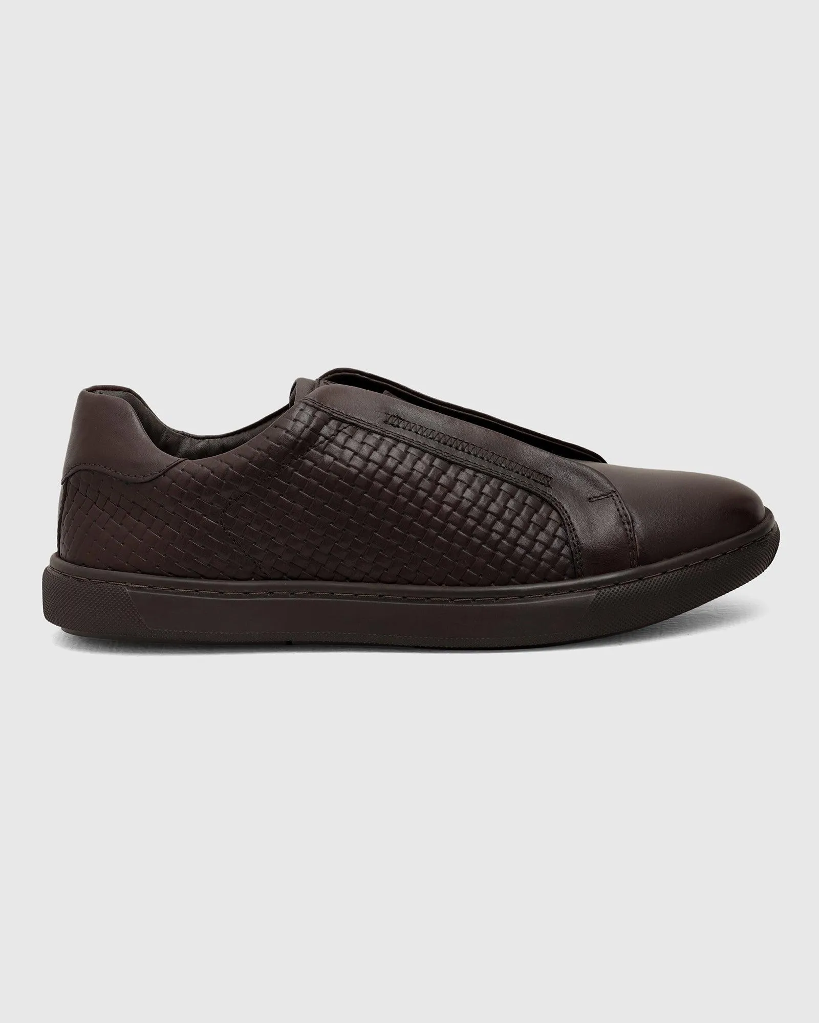 Leather Brown Textured Sneakers - Truby