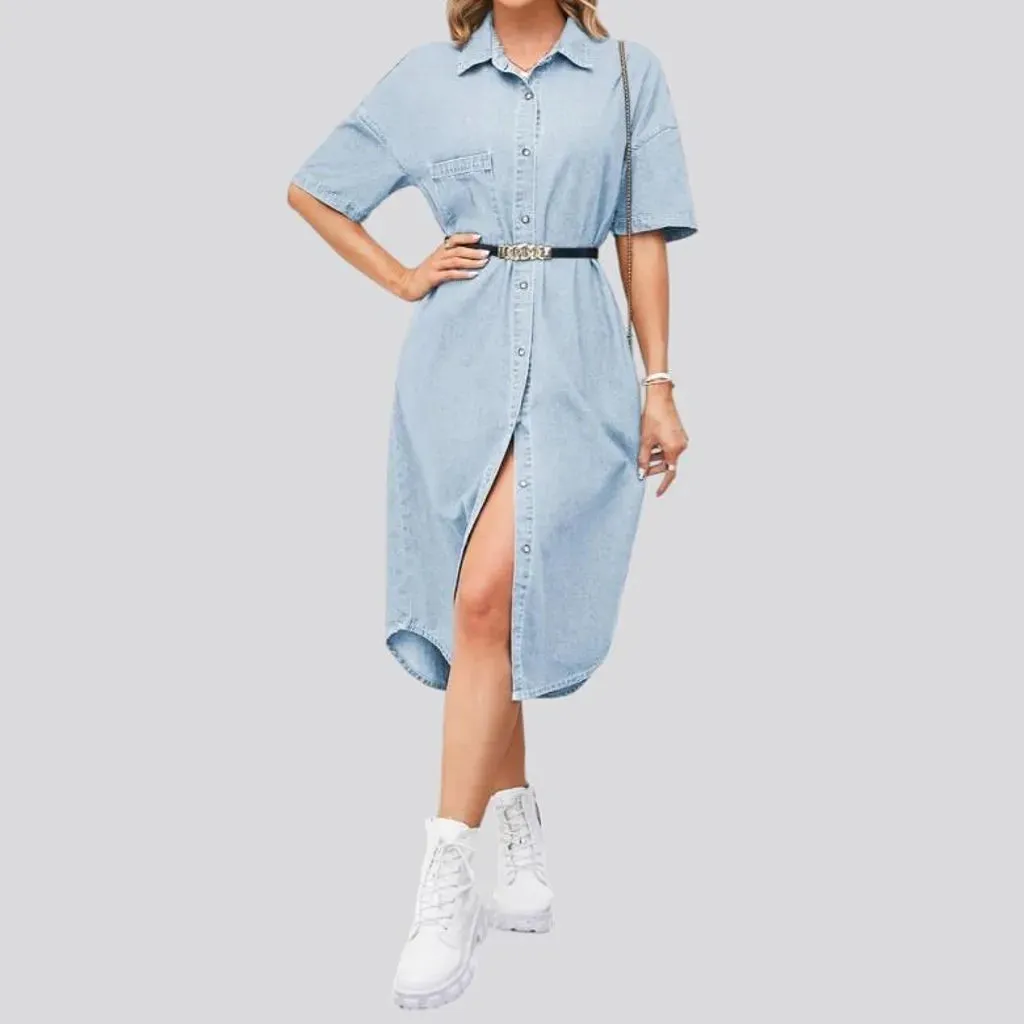 Loose fit short-sleeve jean dress