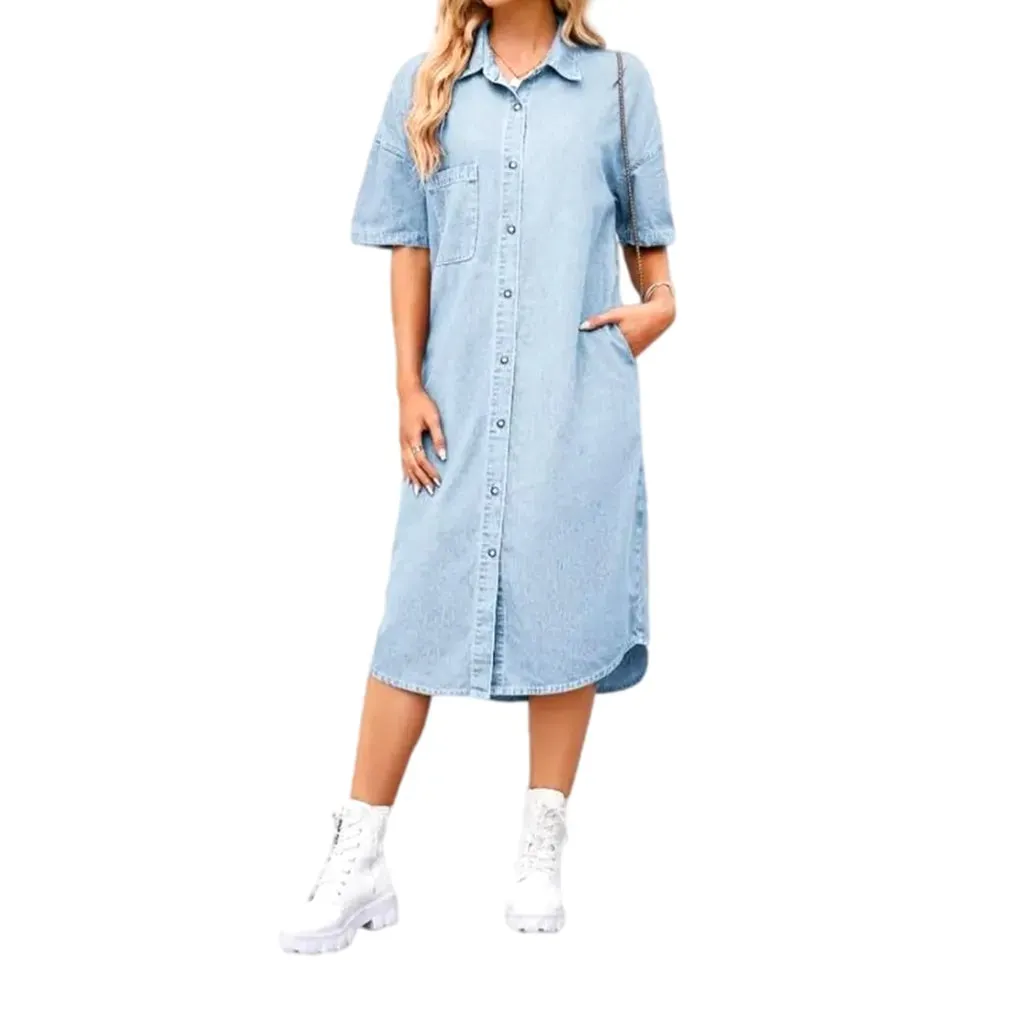 Loose fit short-sleeve jean dress